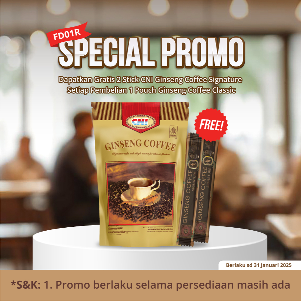 

CNI Ginseng Coffee isi 20 Sachet (Free 2 Stick CNI Ginseng Coffee Signature)