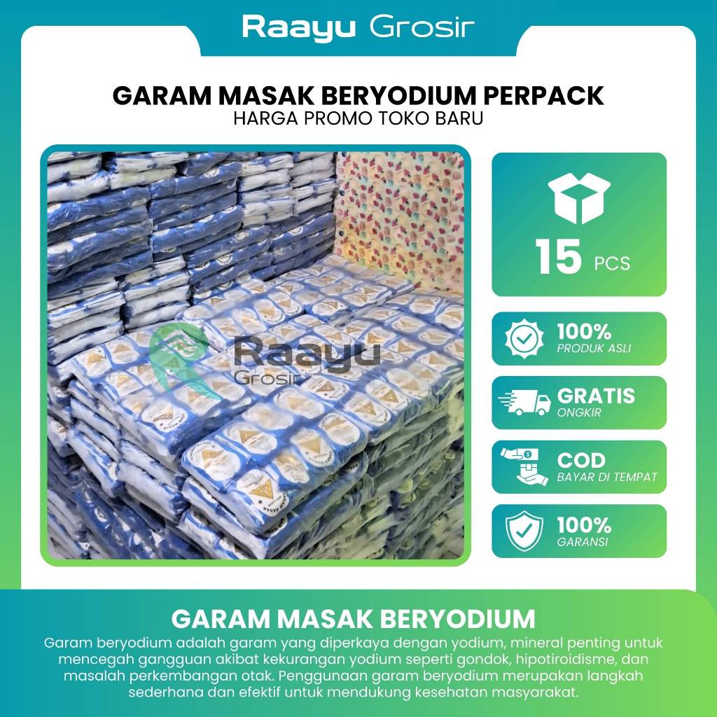 

GARAM MASAK BERYODIUM PERPACK ISI 15 PCS 100G MURAH