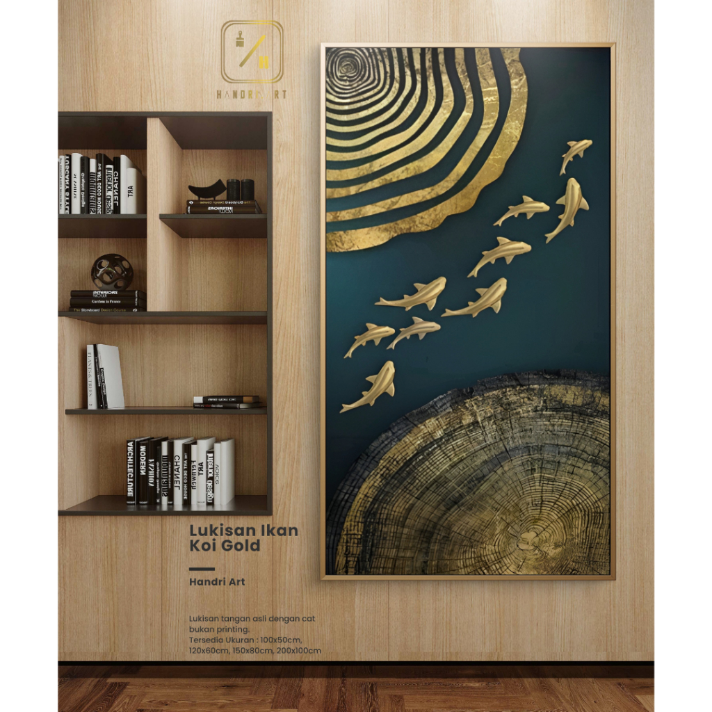 lukisan koi abstrak gold lukisan koi modern + bingkai