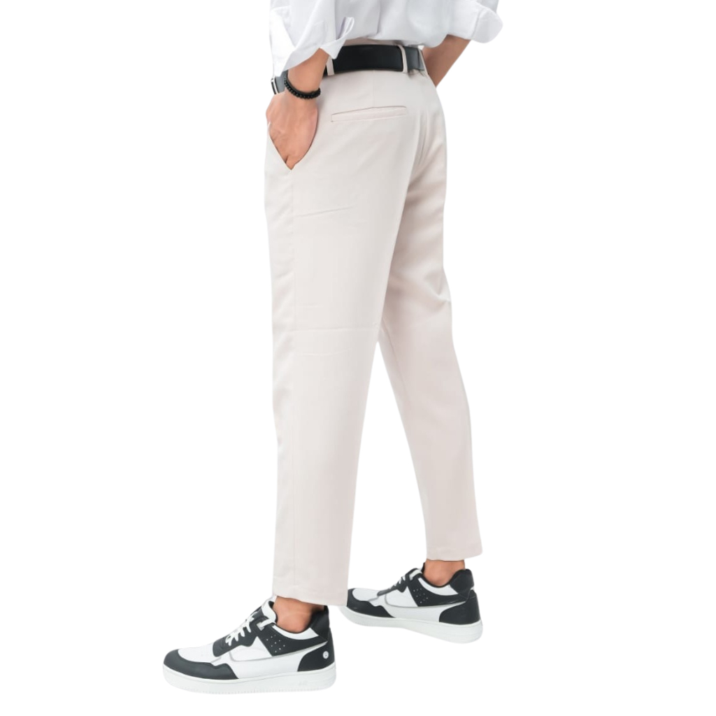 ROXXYQI90STYLE - Celana Pria Formal Bahan Premium Ankle Pants Cream