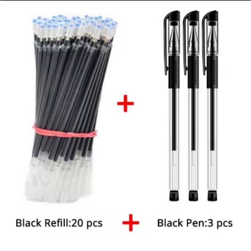 

3 pulpen gel + 20 refill anti macet dan anti selip ujung pen 0,5 mm