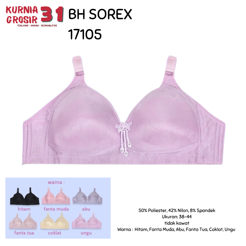 BH SOREX 17105 Tanpa Kawat Busa Tipis Motif Bunga / Pakaian Dalam Wanita