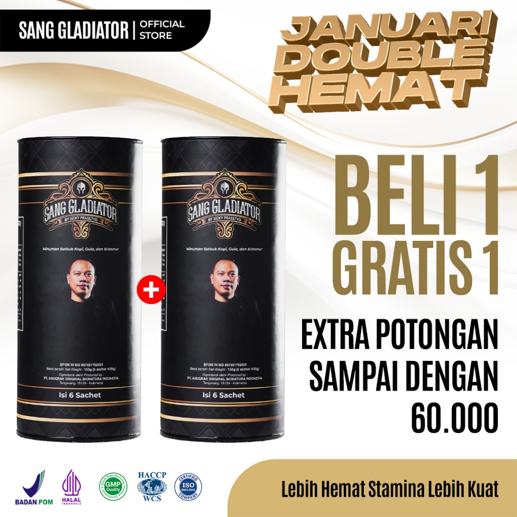 

Sang Gladiator by Vicky Prasetyo Kopi Pria Dewasa Halal & Bpom | 1 Pack Isi 6 Sachet Untuk Stamina