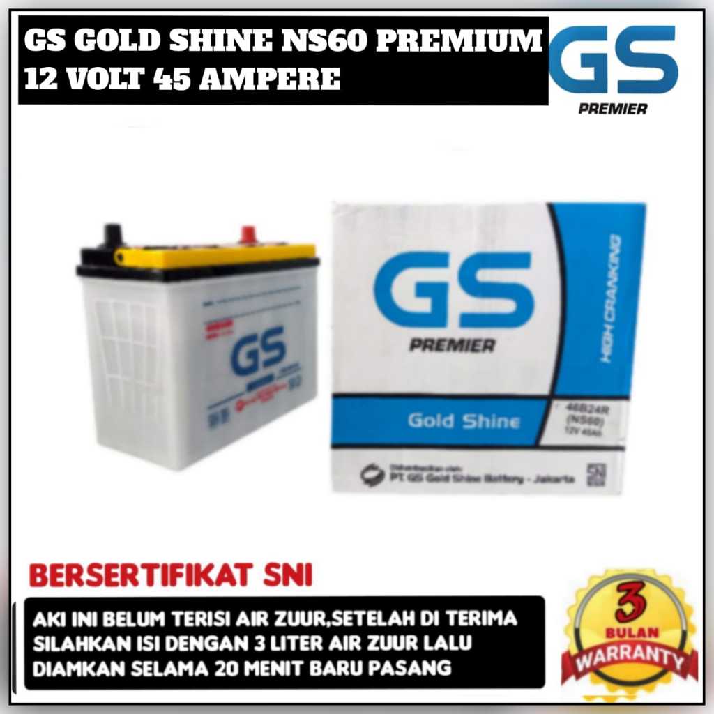 Aki Mobil Avanza/Terios/Rush/Taruna/Xenia/Katana/Escudo/APV GS Gold Shine Ns60 Premium 45 ampere