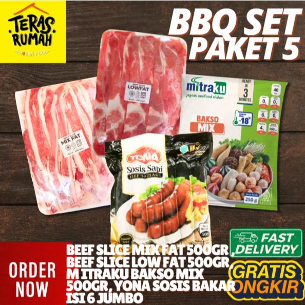

PAKET BBQ 5 GRILL BEBAKARAN - BEEF SLICE MIX,LOW FAT,MITRAKU BAKSO MIX, YONA SOSIS SAPI BAKAR