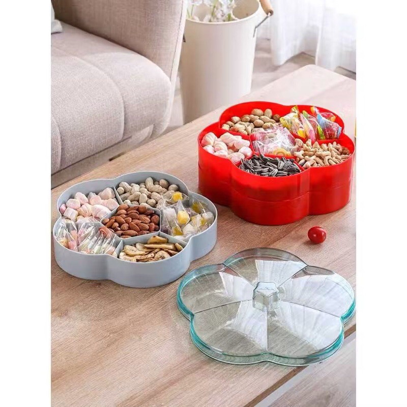 Miawmiaw_Id Candy Box Susun 2 Toples Bunga Sekat 5 Untuk Kue Permen Snack Lebaran Dengan Tutup