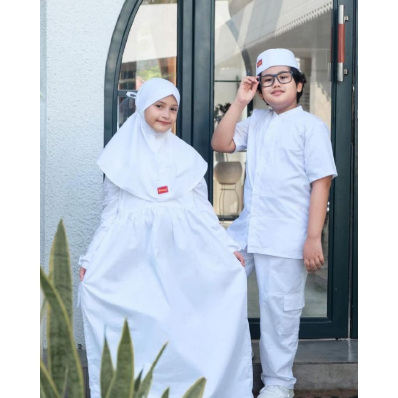 Setelan gamis anak cewe putih JAP 1005 dan Setelan koko anak cowo putih TAP 1006 terbaru ikhram by d