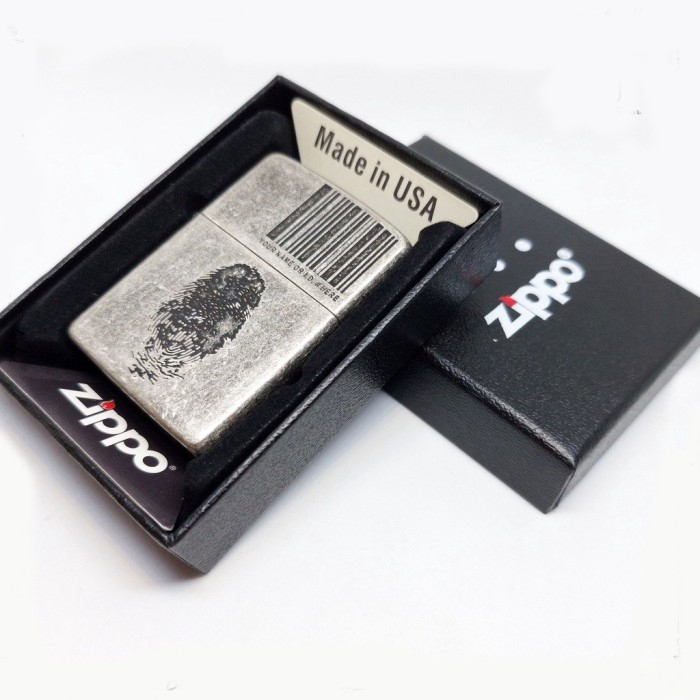 Korek Api Zipo Silver Grafir Fingerprint Barcode Grade Ori