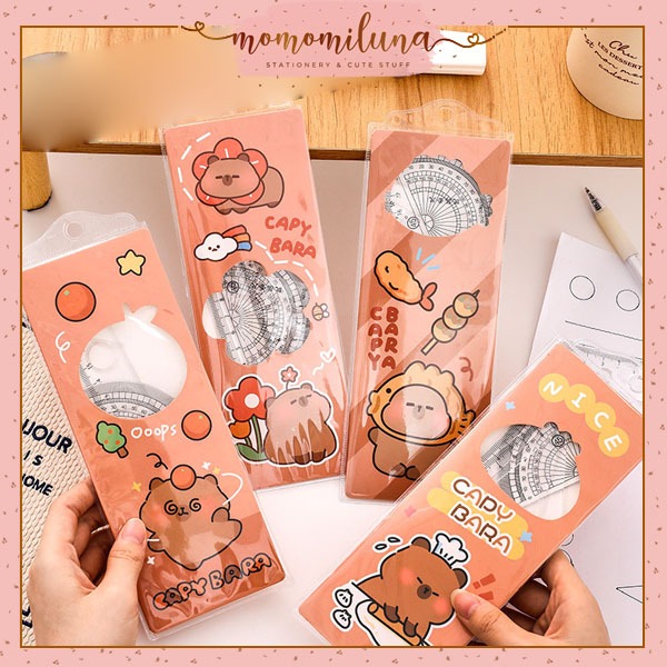 

1 set isi 4 pcs Geometry ruler capybara penggaris geometri segitiga siku siku busur setengah lingkaran HB1839