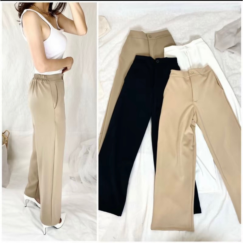 Loose pants scuba - Celana kulot wanita scuba premium anti kusut - Kulot scuba kancing
