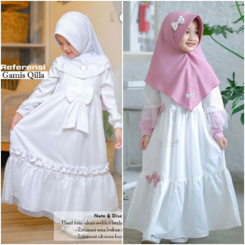 Rok Syari Hijab Umur 9 10 Tahun Perempuan Usia 2-15Th Dress 2In1 Kid Baju Tpa Bset Khimar Gamia Gamu