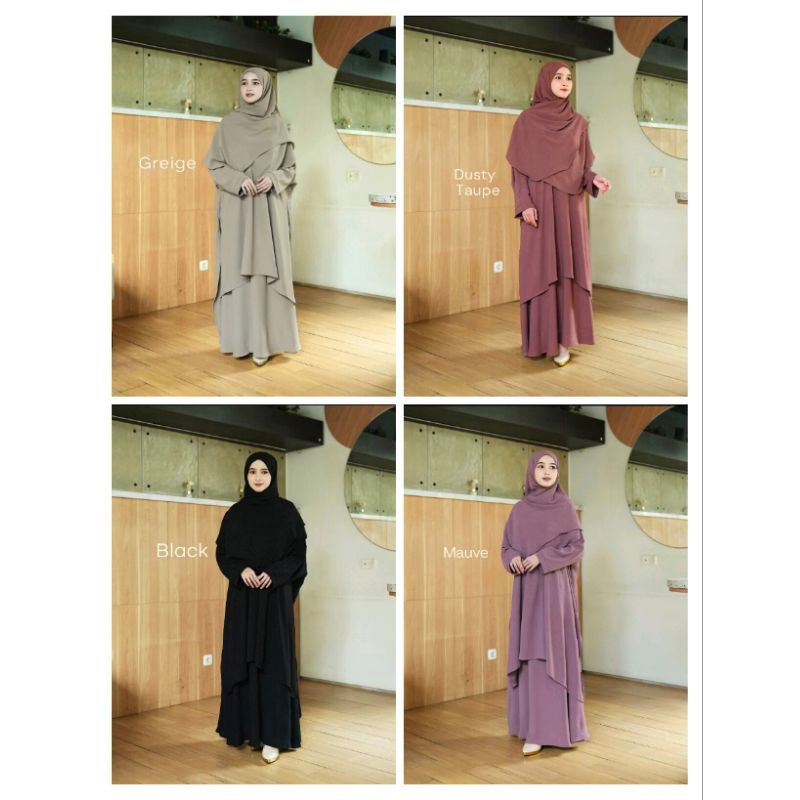 One Set Long Tunik Stelan Rok Abaya | Aisya One Set Rok Tunik Abaya
