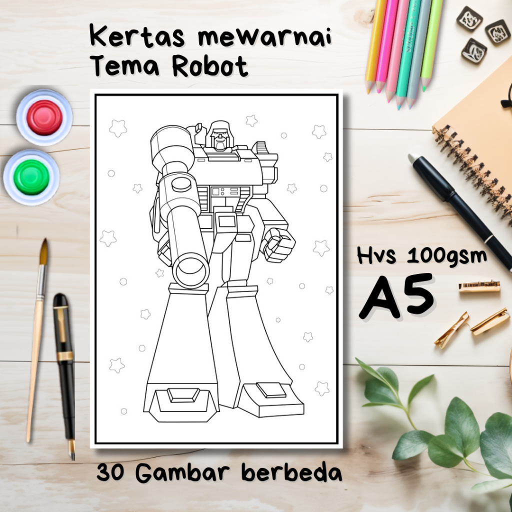 30 Gambar Kertas mewarnai anak / Coloring / Sketa Tema Robot