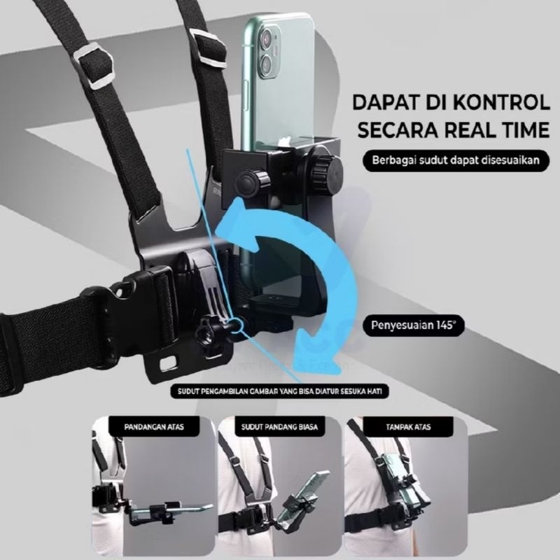 Holder HP Dada / Chest Strap / untuk Unboxing Action Cam Memancing, Unboxing, Vlog