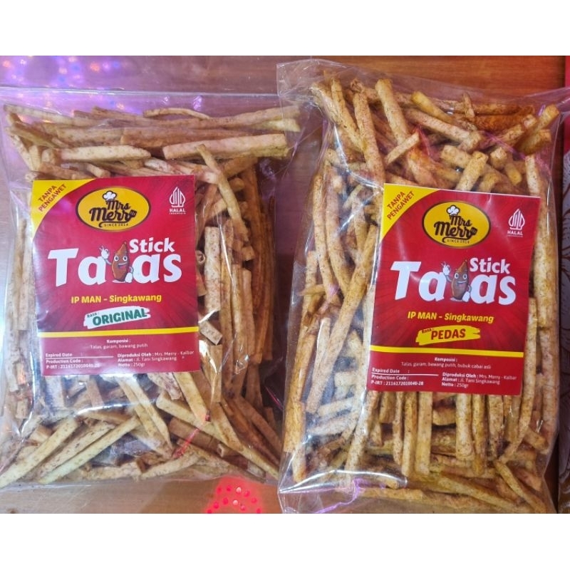 

STIK TALAS MERRY SINGKAWANG, STIK TALAS BALADO, STIK TALAS PEDAS, KRIPIK TALAS 250gr