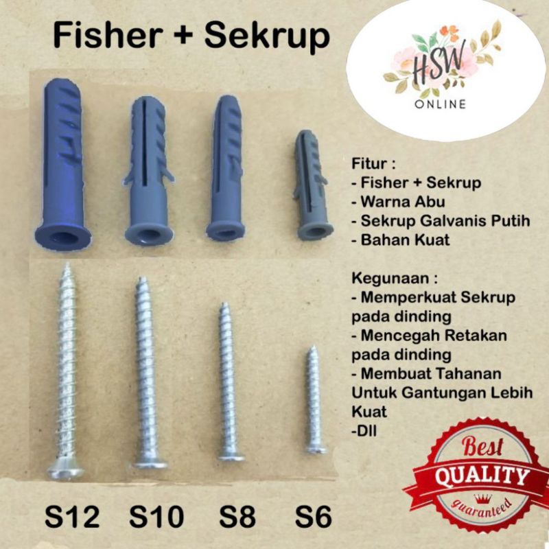 Sekrup Fisher S6 S8 S10 Skrup Baut Dinding Tembok Gypsum Kuat Murah