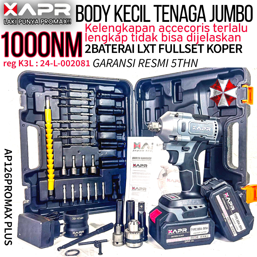 APR RAJA IMPACT WRENCH AP126PROMAX 1000NM BODY KECIL TENAGA JUMBO VERSI LENGKAP DARI AP84 PROMAX