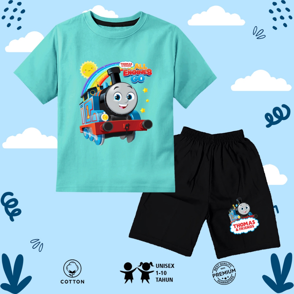 Baju setelan stelan set kaos anak cowok cewek laki laki perempuan unisex murah motif Thomas kereta a