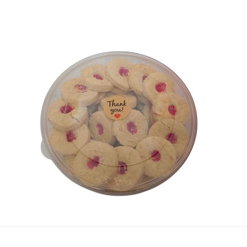

Kue kering homemade kemasan thinwall bulat 750ml Kuker Thumbprint keju selai strowberry