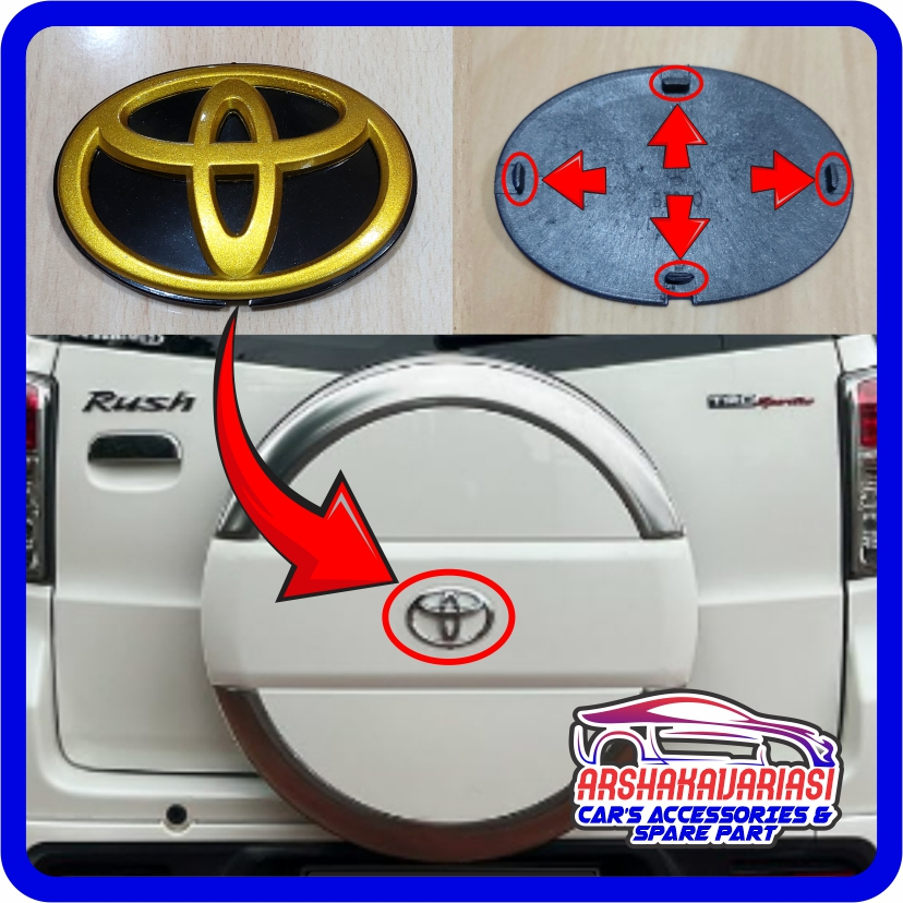 Emblem Logo Cover Tutup Ban Serep Toyota Rush Kaki 4 2006-2014 Logo Emas Gold