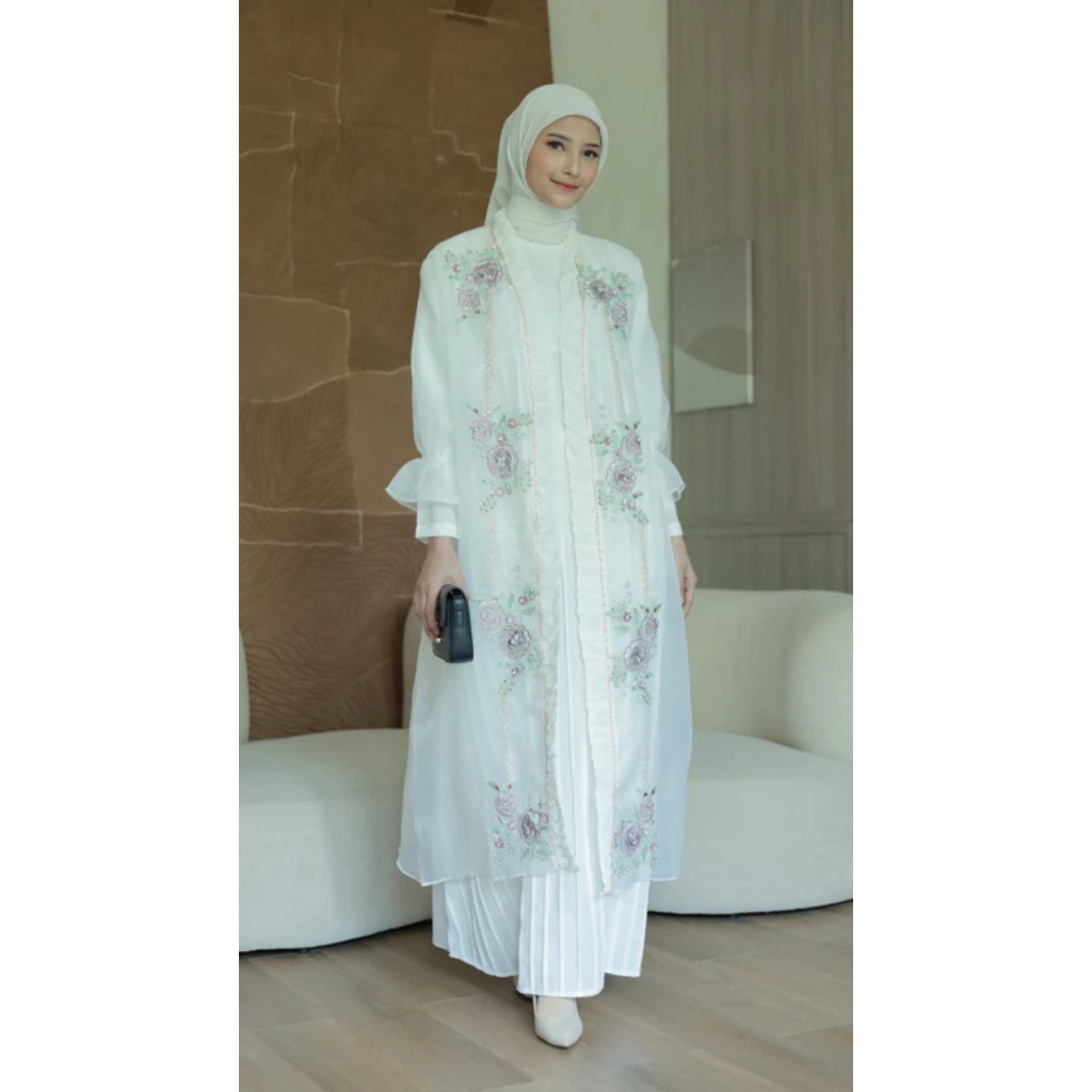 Gamis Pesta Mewah Elegan | Gamis Putih | Gamis Terbaru 2025 | Gamis Kondangan Wanita | Dress Lebaran