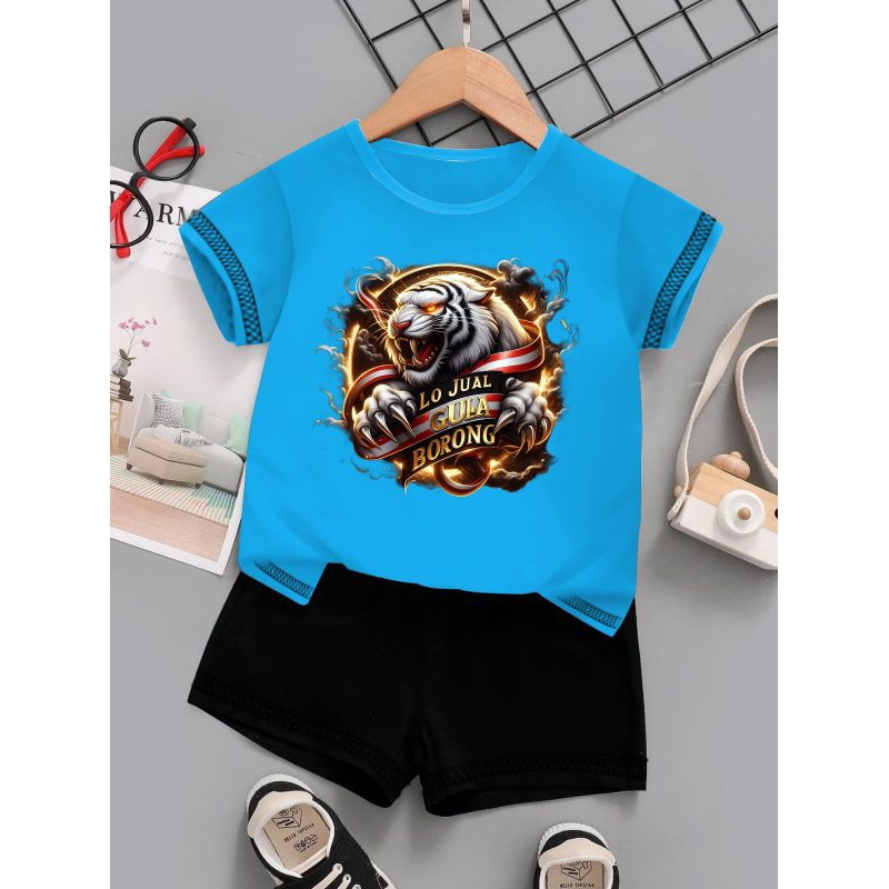 SETELAN ANAK MACAN DTF DIGITAL ONE SET BAJU CELANA ANAK MOTIF KEREN