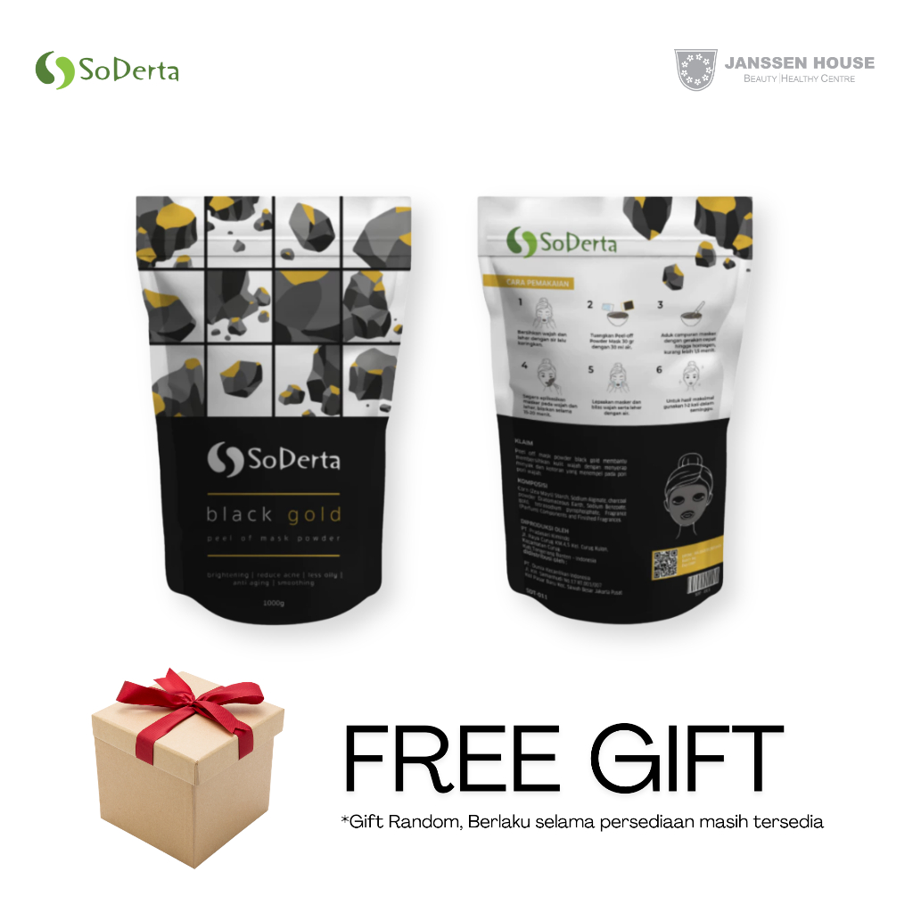 SODERTA BLACK GOLD PEEL OFF MASK 1KG | Masker Karet Bubuk Rubber Jelly Klinik Kecantikan Original BP