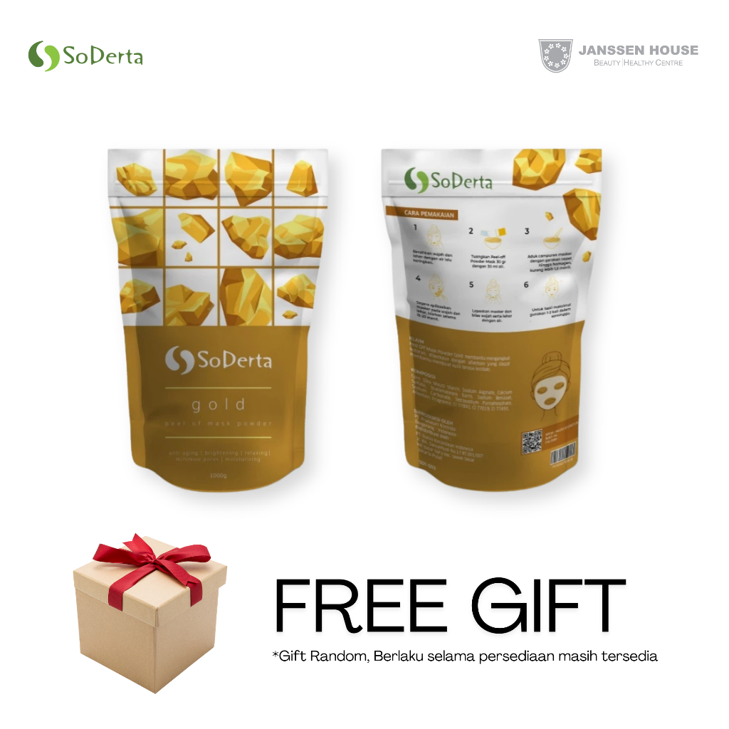 SODERTA GOLD PEEL OFF MASK 1KG POWDER | Masker Karet Bubuk Rubber Jelly Klinik Kecantikan Original B