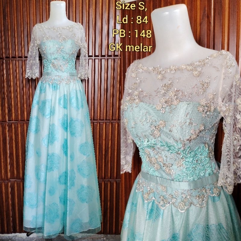 gaun pesta/ gaun prewedding/gaun biru mewah/wedding dress