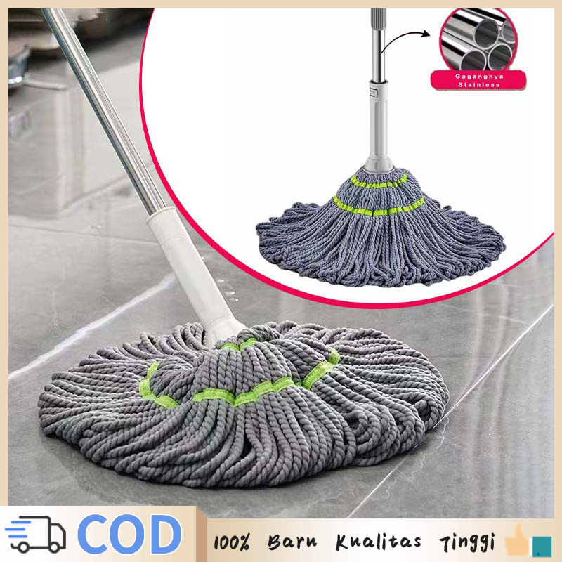 Praktis Twist Mop Set Kain Pel Peras Putar Otomatis Pel Lantai Putar Stainless Steel Murah Alat Pel 