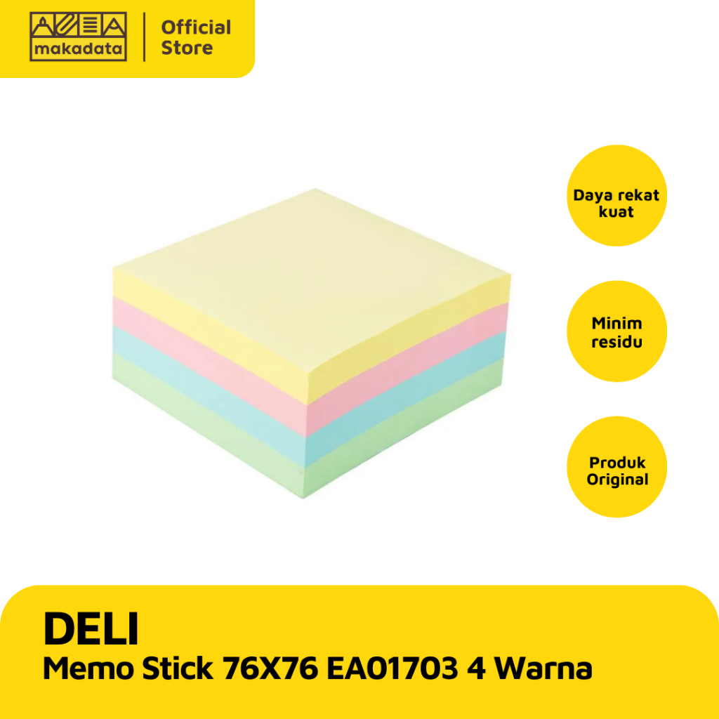 

MEMO STICK / STICKY NOTE DELI 76 X 76 EA01703 4 WARNA (1 PCS) MURAH