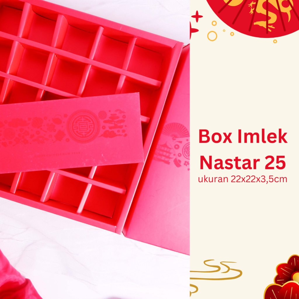 Imlek Box / Kotak Nastar Imlek Sekat 25 Merah UV / 2pcs