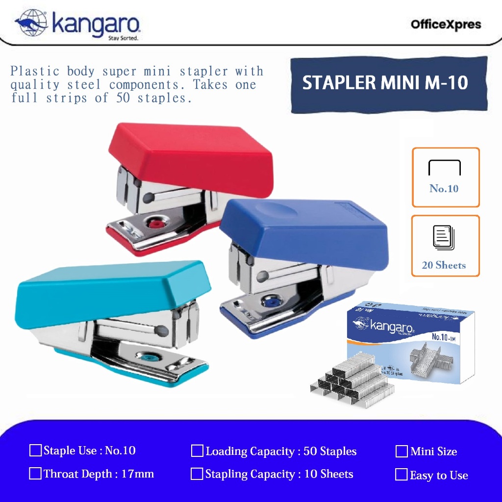 Stapler Mini M-10 Kangaro / Alat Staples No.10 / Hekter Mini / Stapler Kecil / Stapler Lucu / Staple