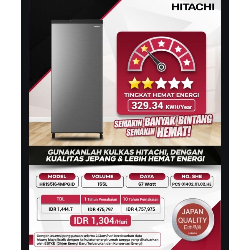Hitachi HR1S5164MPGID Kulkas 1 Pintu