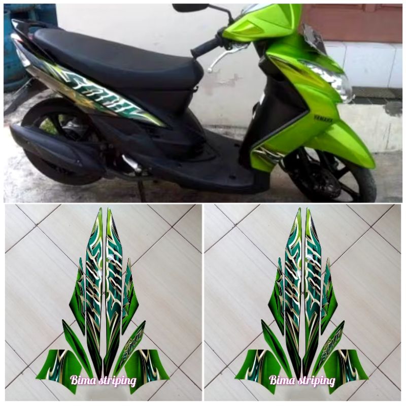Stiker striping list body motor full set yamaha mio soul karbu 2010 hijau