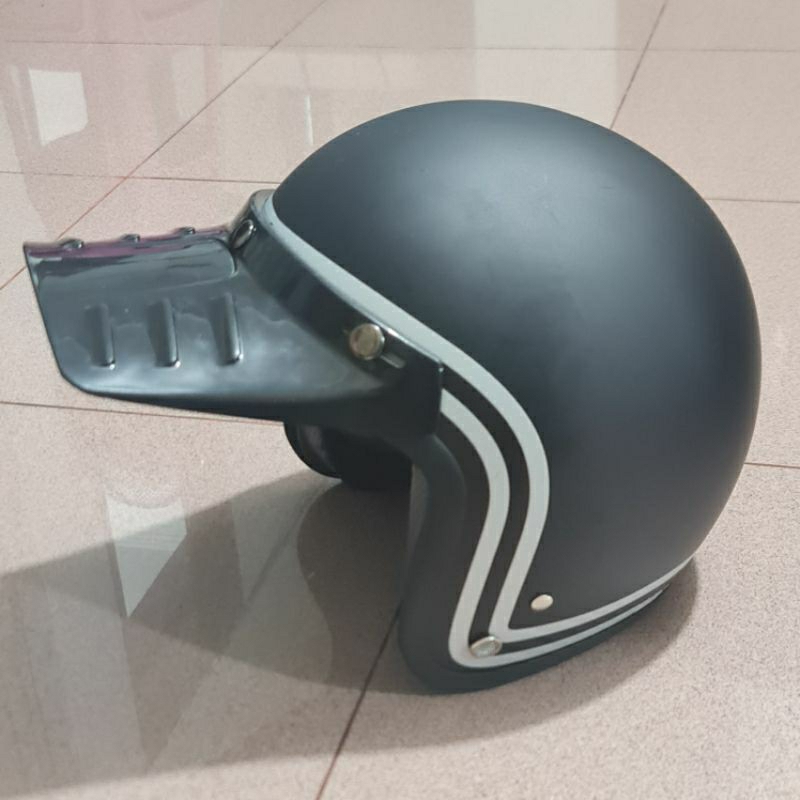 Helm Retro Pet Panjang Black Doff