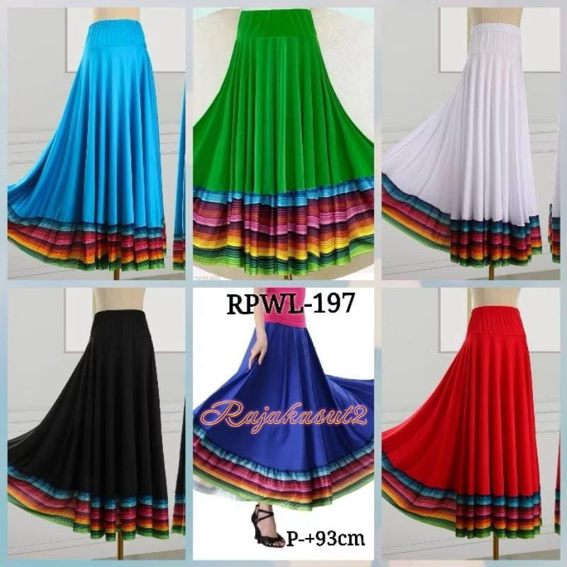 Rok Line Dance  Rok Payung Pelangi Panjang Rok Line Dance Belly Dance Salsa Latin Kostum  Import  Te