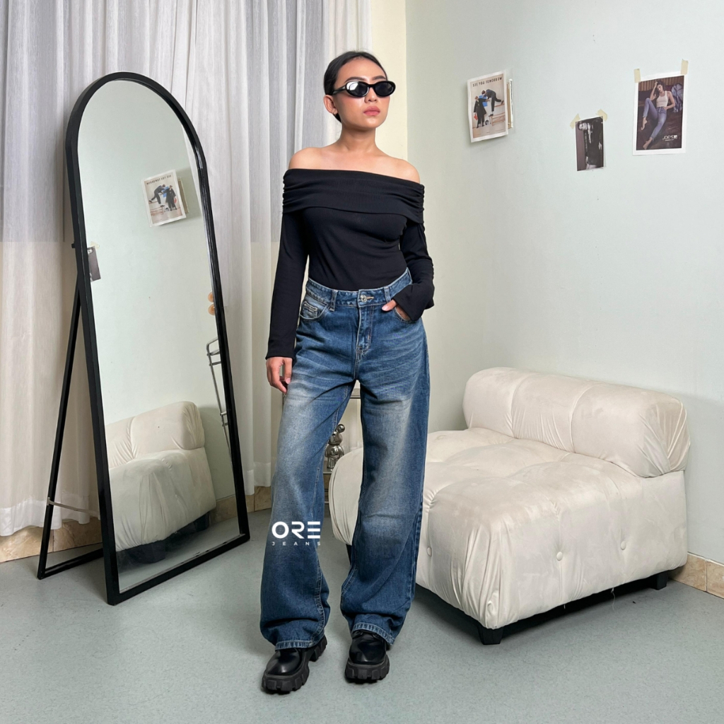 ORE - Rachel Baggy Kulot Jeans Wanita Highwaist Dark Blue Washed Non Strech