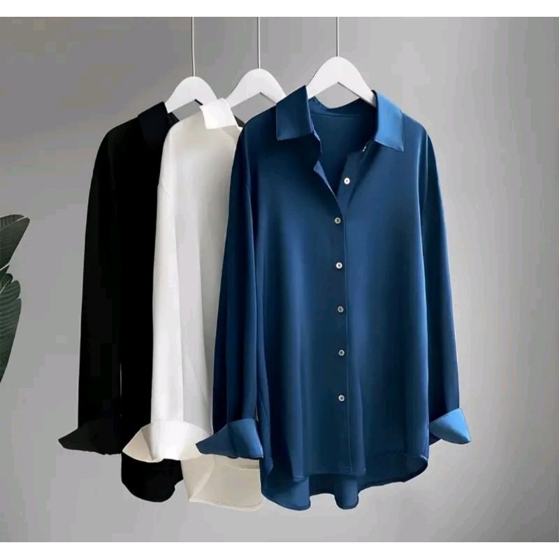 Kemeja cewek polos kekinian atasan cewek blus polos berkerah kemeja cewek dewasa berkerah