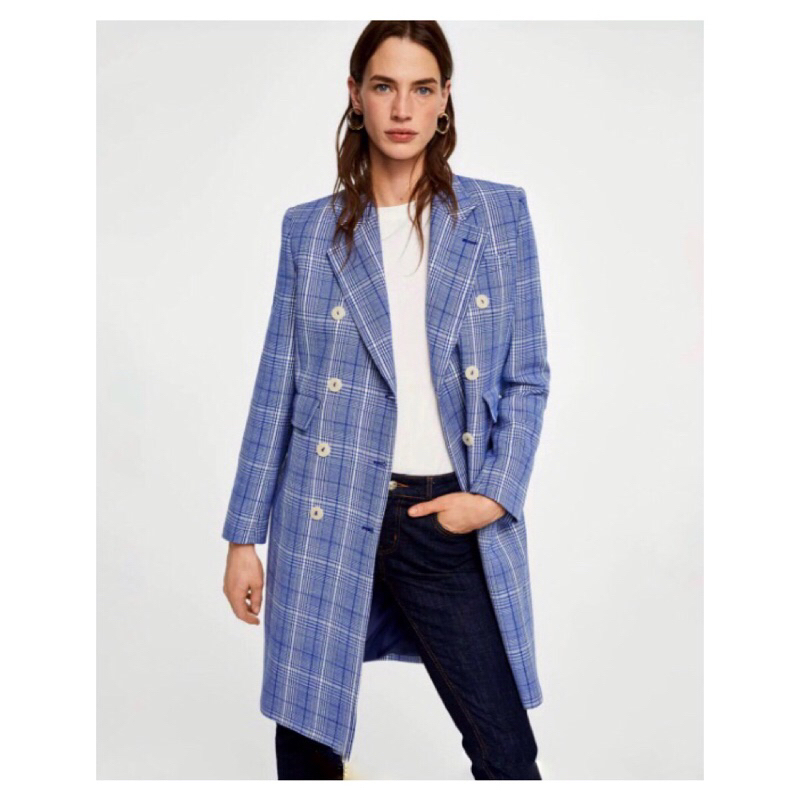 Blue Plaid Autumn Woman Coat