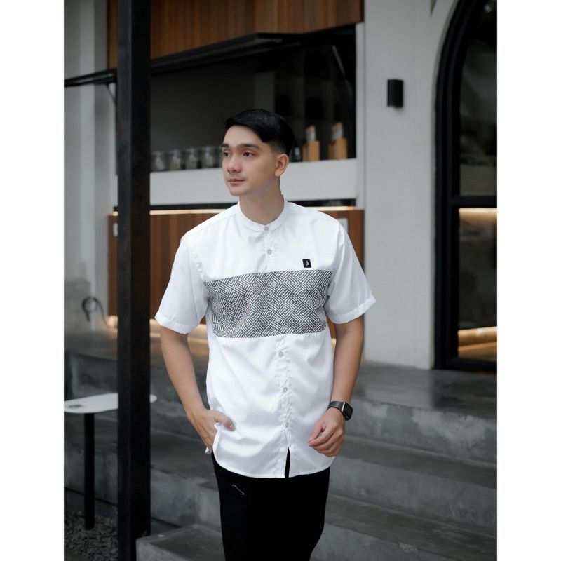 Baju Koko Kurta Lengan Pendek Kombinasi//Koko Pria Lengan Pendek Kombinasi