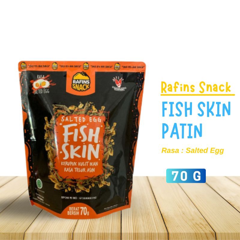 

FISH SKIN SNACK Keripik Kulit Ikan Patin Salted Egg Rafins Snack Higienis dan Bergizi