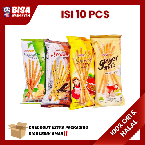 

BISKITOP - VEGETABLE STICK 50g (10 PCS) Biskuit Anak Dewasa Enak Renyah Biscuit Stik