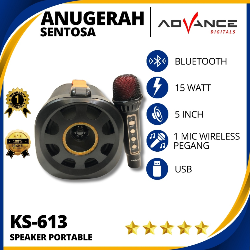 Speaker Portable Wireless Bluetooth Advance KS 613 Ukuran 5 Inch Original