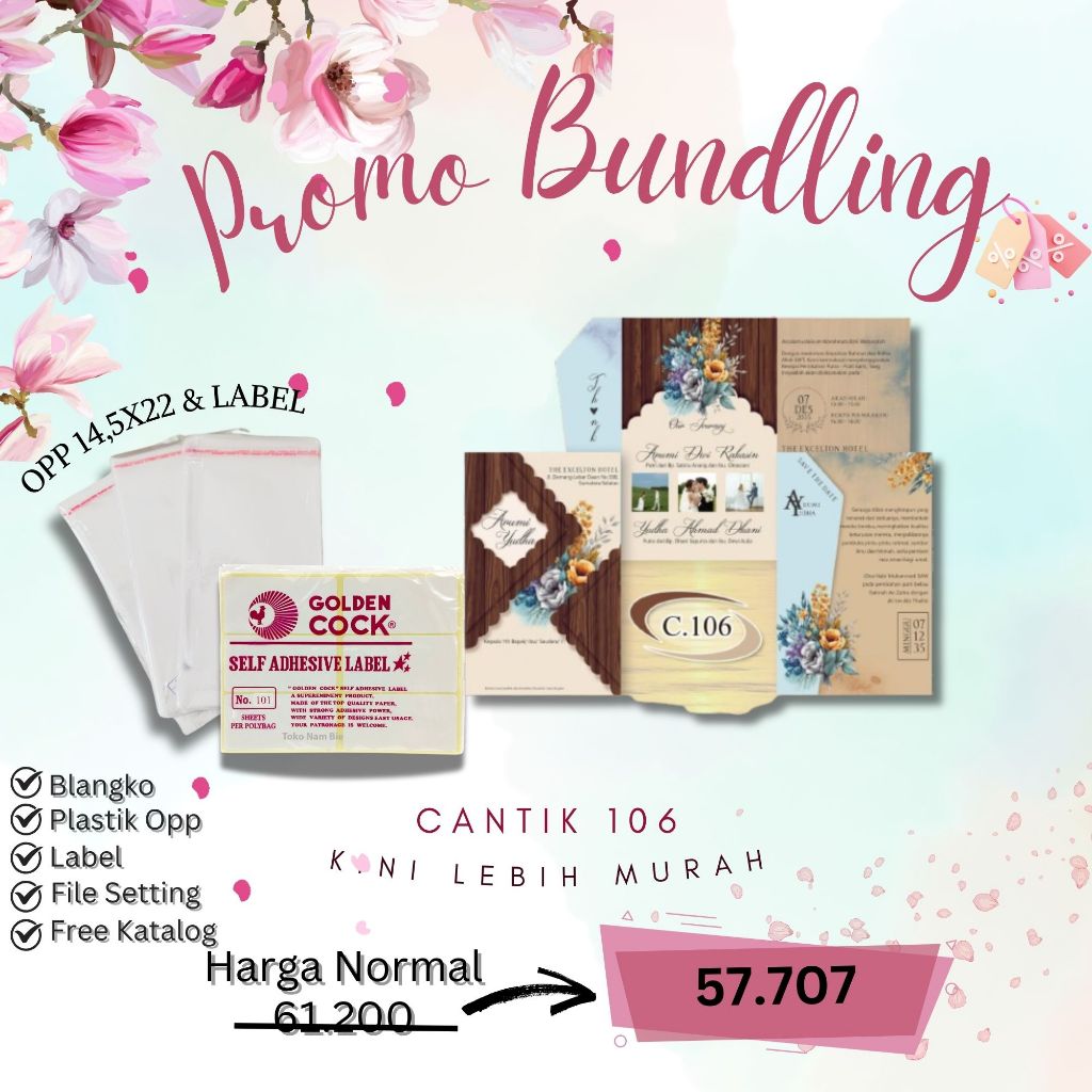 Paket Lengkap Cantik 106 Opp Label|Kertas Kosong Murah|Blangko Undangan Murah|Blangko Undangan |Blan