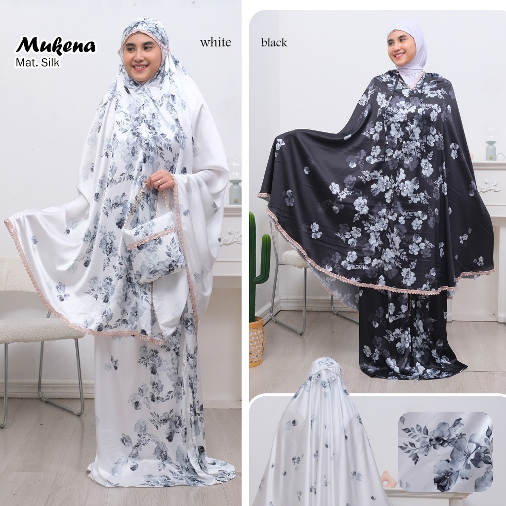 Mukena Armani SILK super Halus ukuran JUMBO warna khusus Hitam dan Putih + TAS
