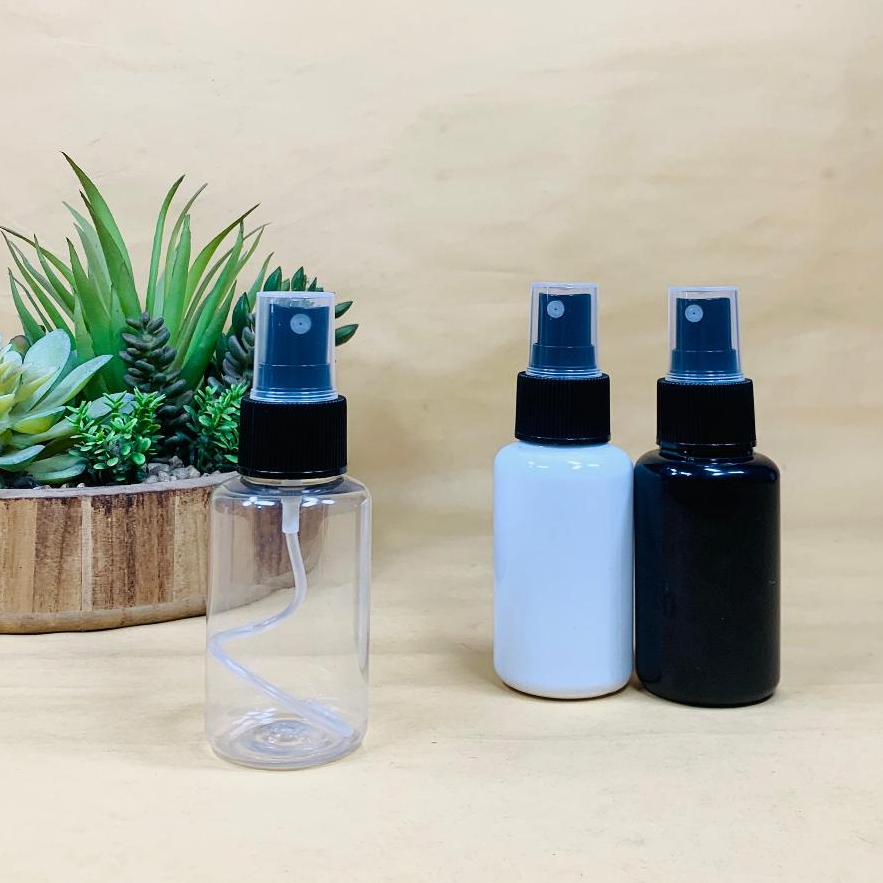 Botol Spray 60 ML / Botol PET 60 ML - Tutup Spray Hitam / Botol Spray Tubular 60 ML