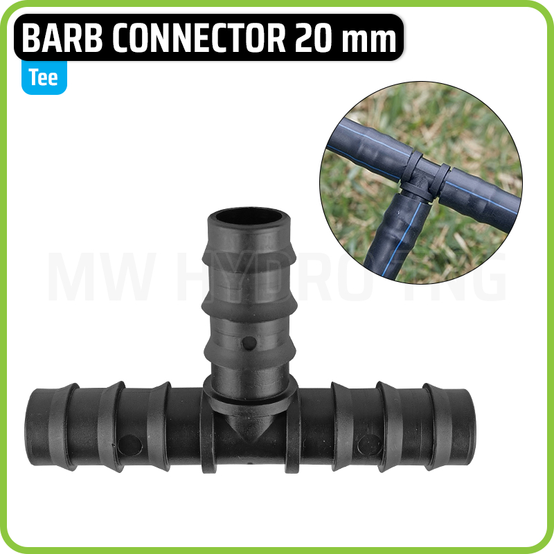 Barb Connector 20 mm - Tee | Konektor Selang PE Irigasi Hidroponik - Tee T