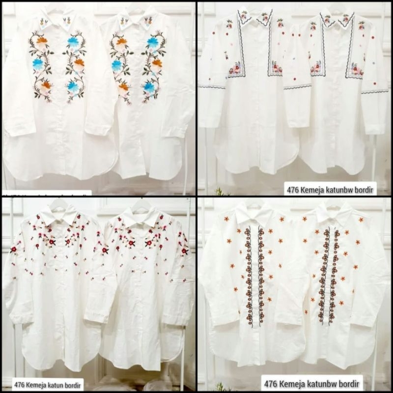 ATASAN KEMEJA TUNIK PUTIH KATUN BORDIR XXXL