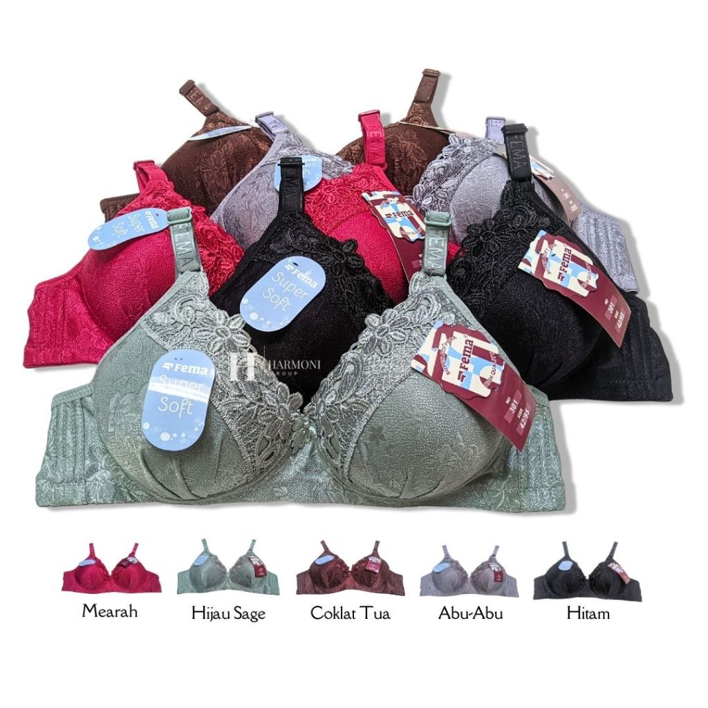 Bra Fema Cup B Tanpa Kawat  Busa Tipis Kait 3 Fema 301 fema 322 Fema 5614 Fema 8612 size 36 - 44